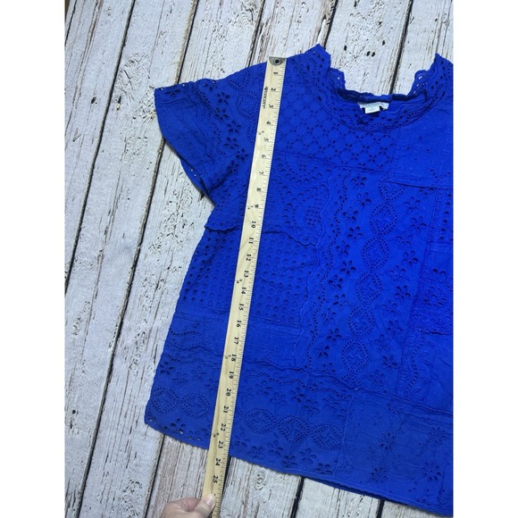 Sundance Women's Nova Dreamer Eyelet Top Bright Blue Cotton Boho Size Small - Picture 4 of 7